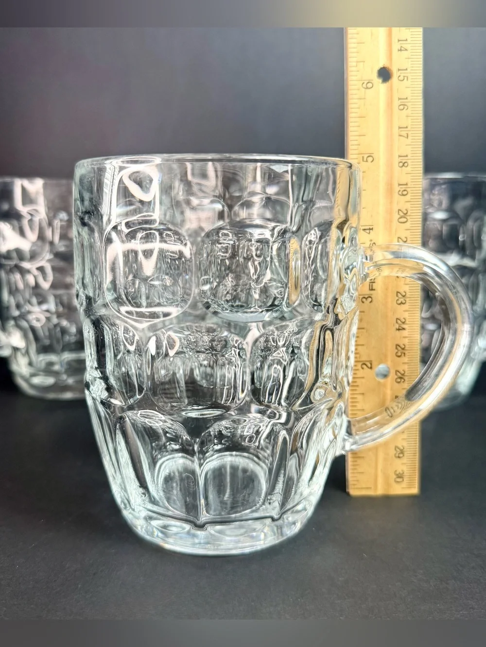 Vintage SET of 4 VINTAGE LUMINARC FRANCE CLEAR GLASS THUMBPRINT BEER MUGS 5
